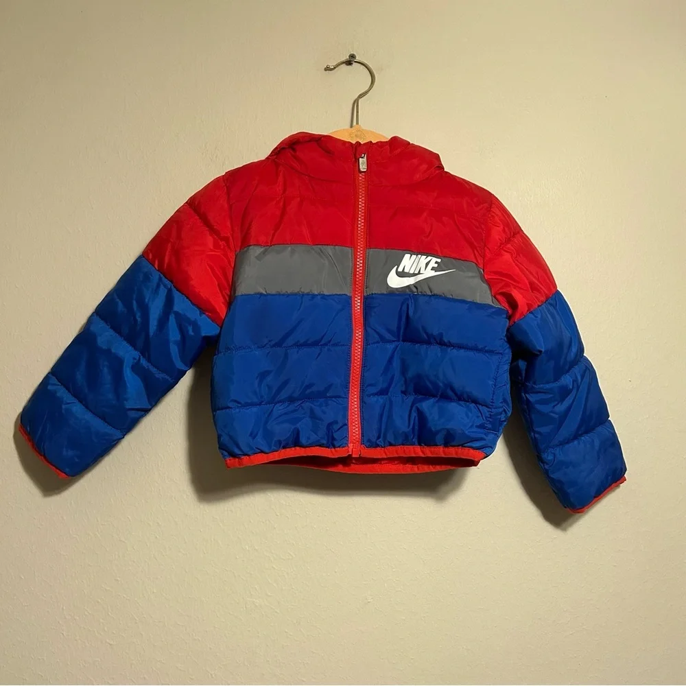 Nike Sportswear Toddler Boys Just Do It‎ Puffer Jacket Blue Red Size 2T